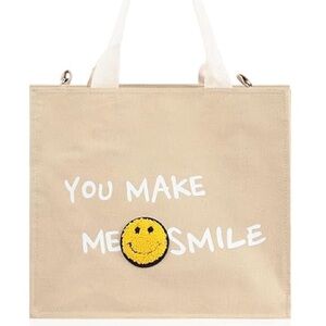 Tan Tote Bag with Smiley Face